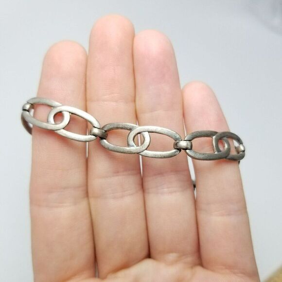 Vintage WRE Sterling Silver Wide Link Chain Bracelet, Signed, Retro, Estate - Picture 7 of 7